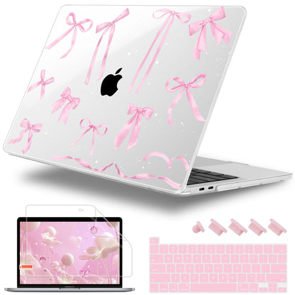 Lepeoac Case for MacBook Pro 13 inch Case M2 2022-2016 A2338 M1 A2251 A2289 A2159 A1989 A1708 A1706, Plastic Hard Shell + Keyboard Cover + Dust Plug, Bowknot