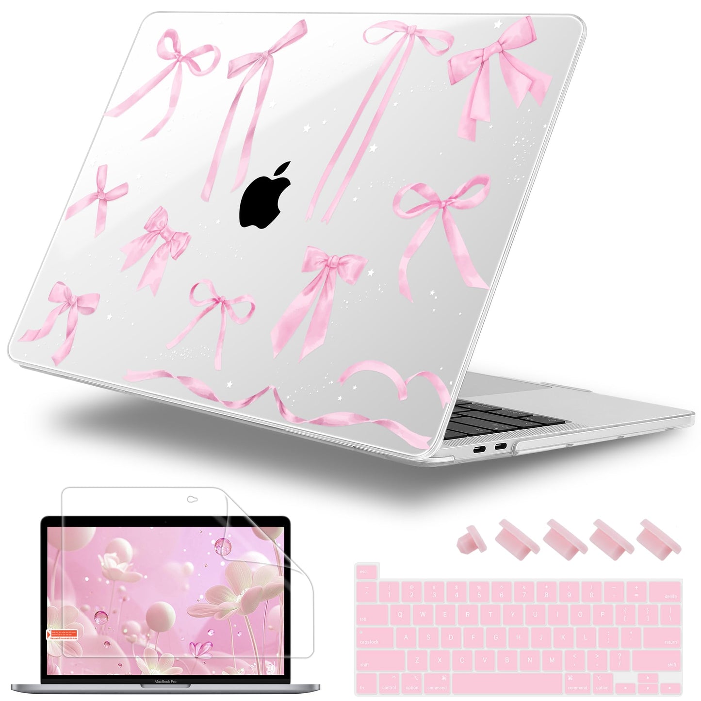 Lepeoac for MacBook Pro 16 inch Case 2019 2020 Release Model A2141, Plastic Hard Shell Cover with Keyboard Cover & Screen Protector for MacBook Pro 16 inch with Touch Bar & Touch ID, Bowknot