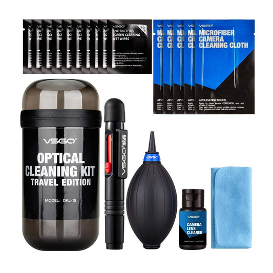 VSGO Professional Lens Cleaning Kit (DKL-15D) - Includes Lens Pen, Air Blower & Cleaning Fluid - Portable Dust Removal for Camera Lenses, Filters, Cell Phones and Electronics