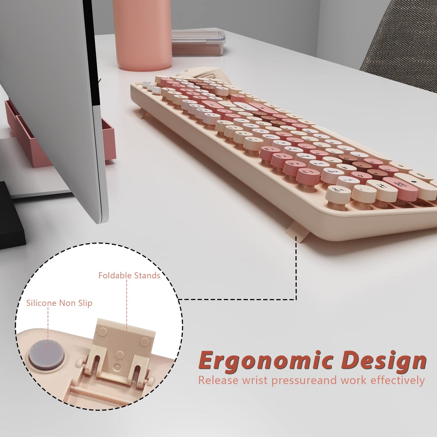 Wireless Keyboard and Mouse Cute Retro Typewriter for PC