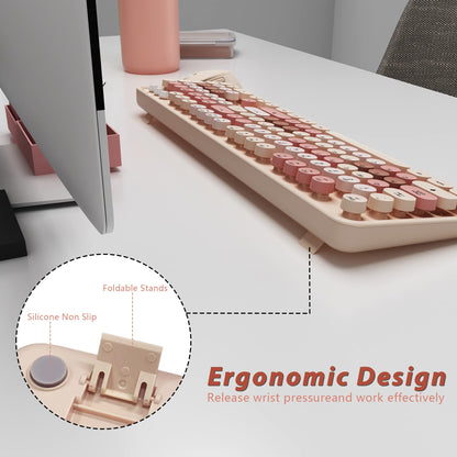 Wireless Keyboard and Mouse Cute Retro Typewriter for PC