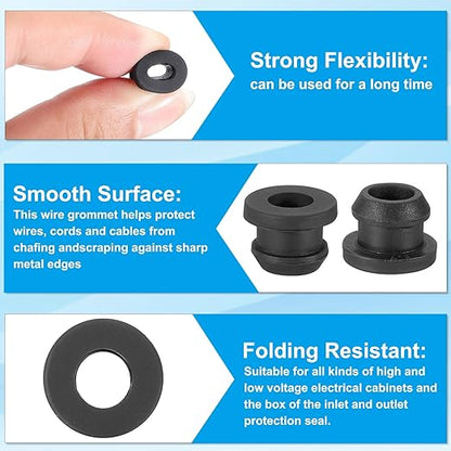 PATIKIL 8.5mm / 5/16 Inch Drill Hole,1/4 Inch ID Rubber Grommets, 15Pcs Top Hat Grommet for Wiring Eyelet Ring Gasket Automotive Firewall Cable Hole Plugs Wires Protection, Black