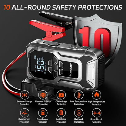 Jump Starter with Air Compressor, 6000A Car Battery Jump Starter (All Gas/10.0L Diesel), 150PSI Tire Inflator, 12V Jumper Pack with LCD Display & LED Light, Portable Air Pump, 21800mAh Battery