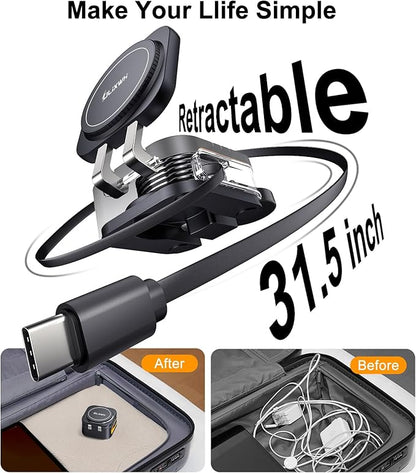 Retractable 3 in 1 Charging Station for Apple, 15W Fast for Magsafe Foldable Magnetic Wireless Charging Stand with Retractable Cable, for Travel, for iPhone 16/15/14/13, Apple Watch, AirPods