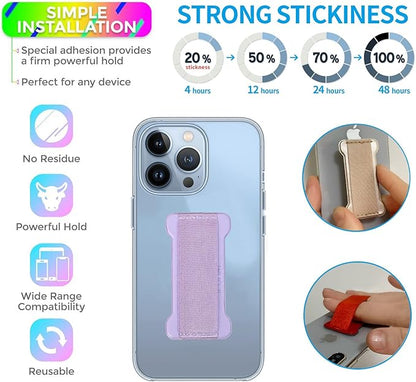 WUOJI Phone Grip Holder for Hand, Universal Finger Strap Phone Holder, Finger Selfie Grip Compatible with Most Smartphones (Purple) - 2Pack