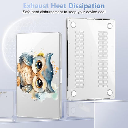 for MacBook Pro 16 inch Case 2021 2022 2023 2024 Release A3186 A3403 M4 A2991 M3 A2780 M2 A2485 M1 Pro/Max, Hard Shell Case with Screen Protector & Keyboard Cover, Cute owl