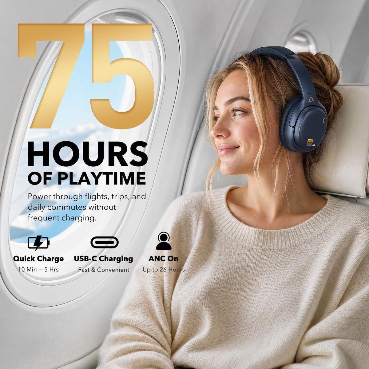 1Mii E700 Noise Cancelling Headphones Bluetooth Wireless Hi-Res LDAC,Indigo