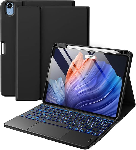 Harvopu Compatible with iPad Air 11 Inch & Air 5th/ Air 4th Generation Case with Keyboard - Multi-Touch Trackpad, 7-Color Backlit, Detachable Folio Keyboard Cover for Air 11-inch M4/M3/M2 (Black)