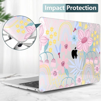 TWOLSKOO Compatible with MacBook Pro 13 inch Case 2023-2016 A2338 M2/M1 A2251 A2289 A2159 A1989 A1706, Plastic Hard Shell Cover & Keyboard Skin & Screen Protector, Floral Spring