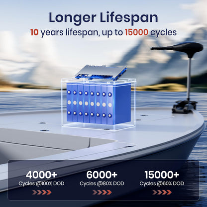 Timeusb 24V 50Ah Trolling Motor LiFePO4 Battery for Marine, Boat