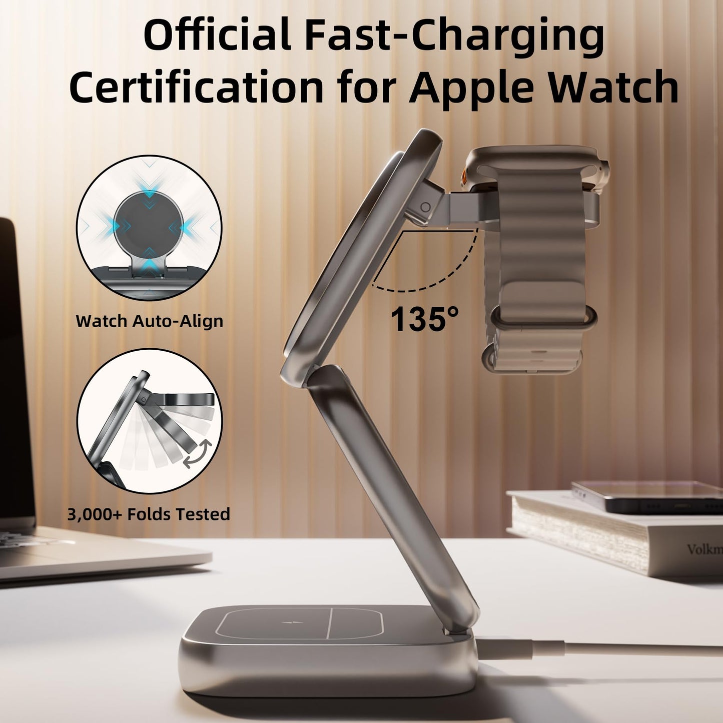 5-in-1 Wireless Charger for MagSafe, AC ISLAND Portable Travel Charging Station, 35W Max Qi2 Fast Foldable Magnetic Stand, Evolved for iPhone 17-12 Series, Apple Watch, AirPods (with 35W Adapter)