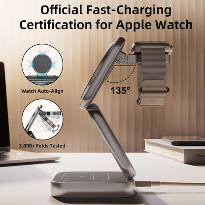5-in-1 Wireless Charger for MagSafe, AC ISLAND Portable Travel Charging Station, 35W Max Qi2 Fast Foldable Magnetic Stand, Evolved for iPhone 17-12 Series, Apple Watch, AirPods (with 35W Adapter)