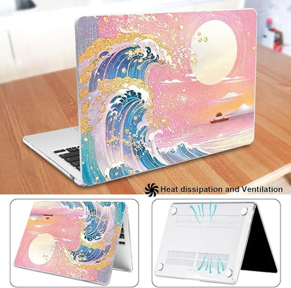 for MacBook Air 13.6 inch Case 2025 M4 A3240 2024 M3 A3113 2022 2023 A2681 M2 Chip, Crystal Plastic Pattern Hard Shell Case Cover for Mac Air 13.6 M4 2025 Touch ID, Sunset Glow Waves