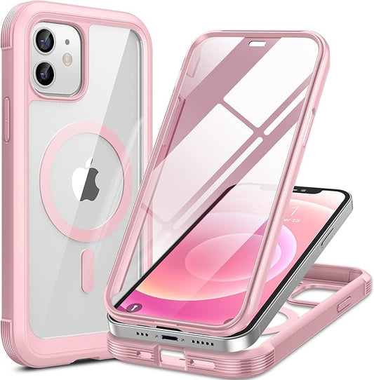 Miracase Magnetic for iPhone 12 mini Case, [360 Full-Body Protection & Complete Camera Guard], Drop & Scratch-Resistant, Shockproof, Stylish Clear iPhone Case, iPhone 12 mini Cover, Gray Pink