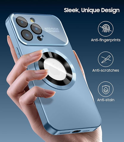 Magnetic for iPhone 12 Pro Case, Compatible with MagSafe, Built-in Camera Lens Protector, Logo View, Military Grade Drop Proof Phone Case Cover, Sierra Blue