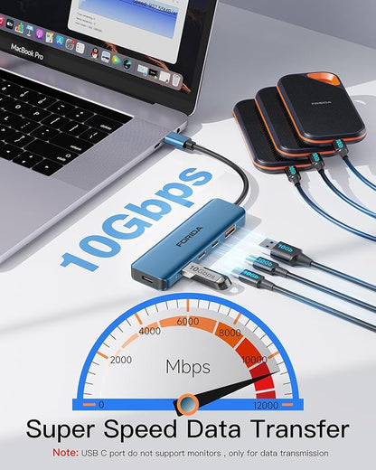 USB C Hub, 10Gbps USB 3.1 Adapter for MacBook, with 100W PD Charging, 2 USB C 3.1 10Gbps and 2 USB A 3.1 Data Ports, Compatible with Surface, XPS, Samsung, Dell and More (Blue)