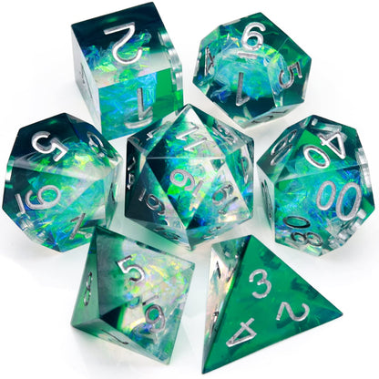 Haxtec Sharp Edge DND Dice Set, Iridecent Resin Polyhedral RPG Dice