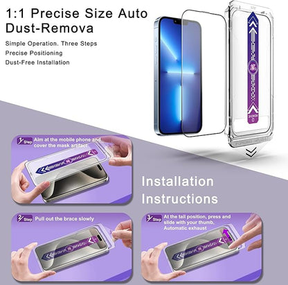 2 Pack Screen Protector for iPhone 13 Pro Max/iPhone 14 Plus, 9H Tempered Glass, Full Coverage, Anti-Fingerprint, Auto Dust-Elimination, No Bubble, Easy Installation