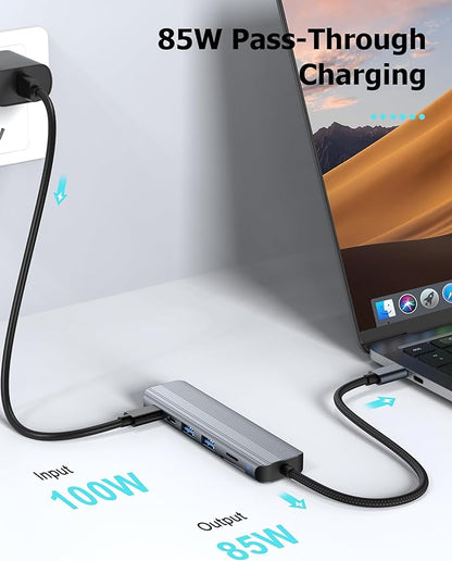 USB C Hub Multiport Adapter for Laptop MacBook Air/Pro, Multiple Ports Dongle Dock with 4K HDMI, 100W PD, 2xUSB-A 3.0, USB-C Data Port, SD/TF Card Reader