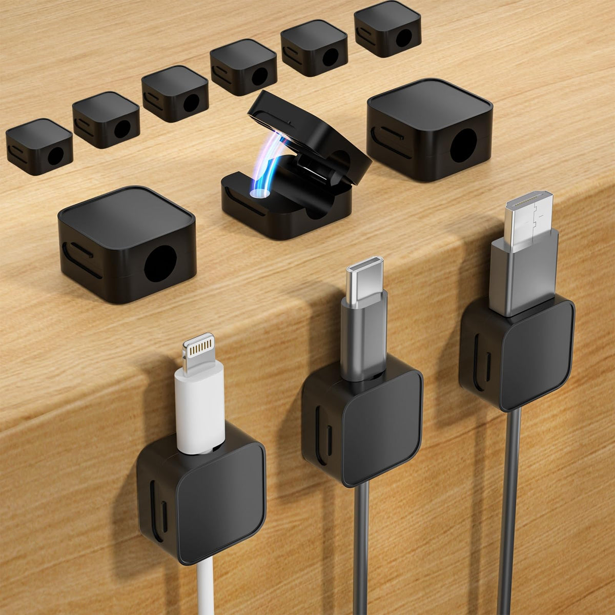 9 Black Magnetic Cable Clips