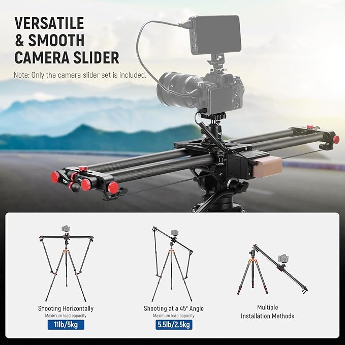 NEEWER 31.5"/80cm Motorized Camera Slider, App Wireless Control DSLR Carbon Fiber Dolly Rail Slider with 4400mAh F750 Battery (Charger Not Included), Support Video Mode, Time Lapse Photography, ER1-80