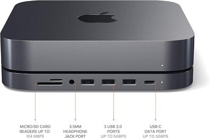 Satechi USB C Hub, Type-C Aluminum Stand & Hub, USB-C Data Port, Micro/SD Card Readers, USB 3.0 & Headphone Jack Port, for Mac mini M2/M1 (Not Compatible with M4) - Space Gray