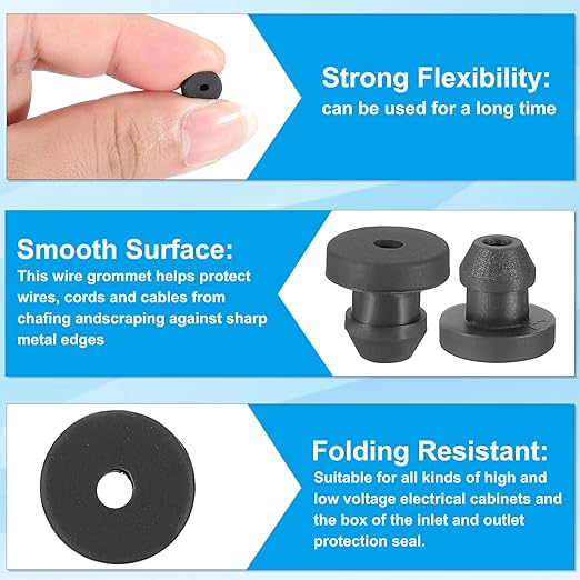 PATIKIL 5mm / 3/16 Inch Drill Hole,1/8 Inch ID Rubber Grommets, 15Pcs Top Hat Grommet for Wiring Eyelet Ring Gasket Automotive Firewall Cable Hole Plugs Wires Protection, Black