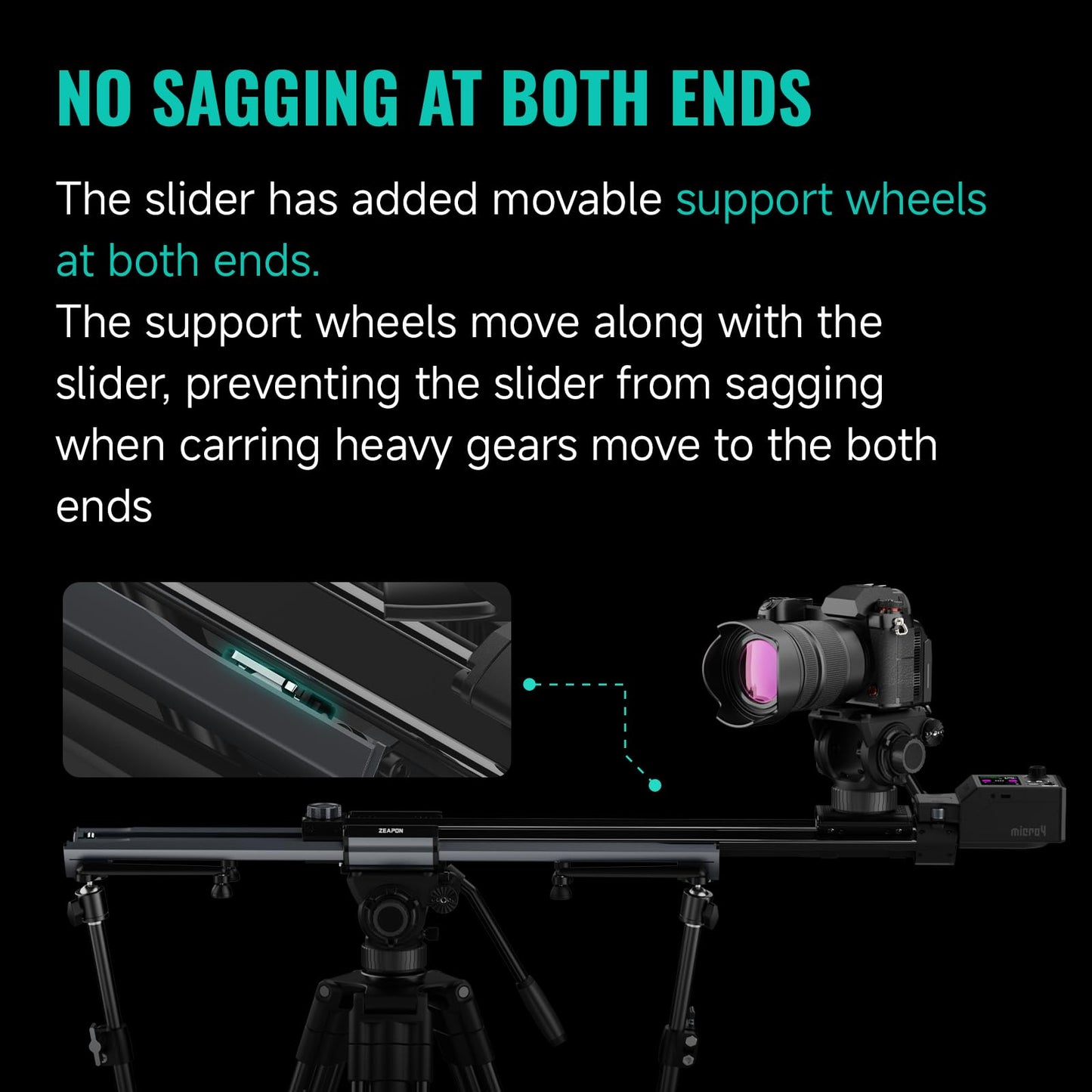 Zeapon Micro4 E500 Double Distance Motorized Camera Slider, High-Speed Low Noise Motor 10-26Lbs Payload, 27''/59cm Compact Slider with Carrying case, LCD Screen, App Control, Smooth Damping Design