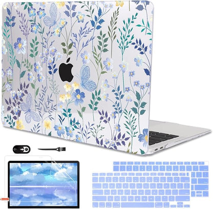 Compatible with 2021 2020 MacBook Air 13 inch Case M1 A2337 A2179 A1932 2018 2019 Release, Pattern Plastic Hard Shell Case & Keyboard Cover for Mac Air 13 Touch ID, Meadow Wildflower