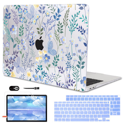 LCMOCICO Compatible with 2021 2020 MacBook Air 13 inch Case M1 A2337 A2179 A1932 2018 2019 Release, Pattern Plastic Hard Shell Case & Keyboard Cover for Mac Air 13 Touch ID, Meadow Wildflower
