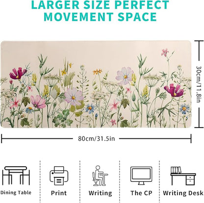 Flower Gaming Mouse Pad Large Mouse Pad for Keyboard and Mousepad Desk Mat with 3mm Non-Slip Base and Stitched Edge for Gaming and Office Computer Mat Protector Mat 31.5x11.8 Inch