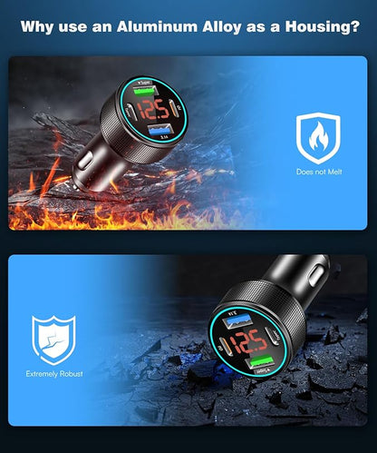 66W USB C Car Charger 4 Port Car Charger Adapter with 30W PD, 3.1A Aluminium Alloy Car Cigarette Lighter USB Charger with LED Voltmeter Compatible with Phone 15 14 13