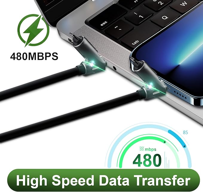 KerrKim 240W 4-in-1 Multi Fast USB Charging Cable with Breathing Light, USB A Type C Lightning Cable for iPhone 16 15 14 13 12 11 Pro Max iPad Samsung Galaxy MacBook iPad Tablets & More (6FT, Black)