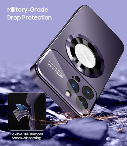 Magnetic for iPhone 13 Pro Max Case, Compatible with MagSafe, Built-in Camera Lens Protector, Logo View, Military Grade Drop Proof Phone Case Cover, Purple