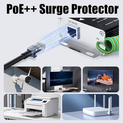 Ethernet Surge Protector Gigabit, Ethernet Lightning Arrestor PoE++ 802.3af/at/bt-RJ45 Lightning Suppressor-SPD with PTC/Gas Discharge Tube/Mounting Flange-1000Mbps,1Pack
