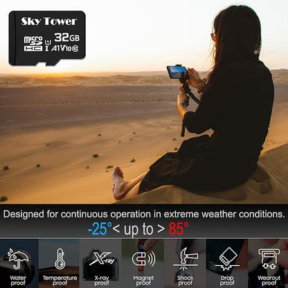 Sky Tower Ultra microSDXC microSDHC UHS-I Memory Card with Adapter [New Version] Flash Memory Card - Up to 100MB/s, U1, Class10, V10, A1, High Speed TF Card (32GB Micro SD Card 2 Pack)