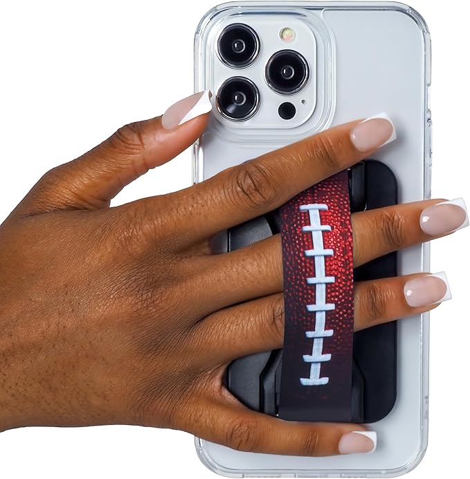 LoveHandle PRO MagSafe Compatible Magnetic Phone Grip w/Kickstand - Mount, Strap and Stand for Smartphone and Tablet - MagSafe Ring Included - Fits All Devices - Football