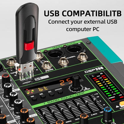 Depusheng PA16 Professional Audio Mixer Sound Board Console Desk System Interface 16 Channel Digital USB Bluetooth MP3 Computer Input 48V Phantom Power Built-in 256 Reverb Effect, Black