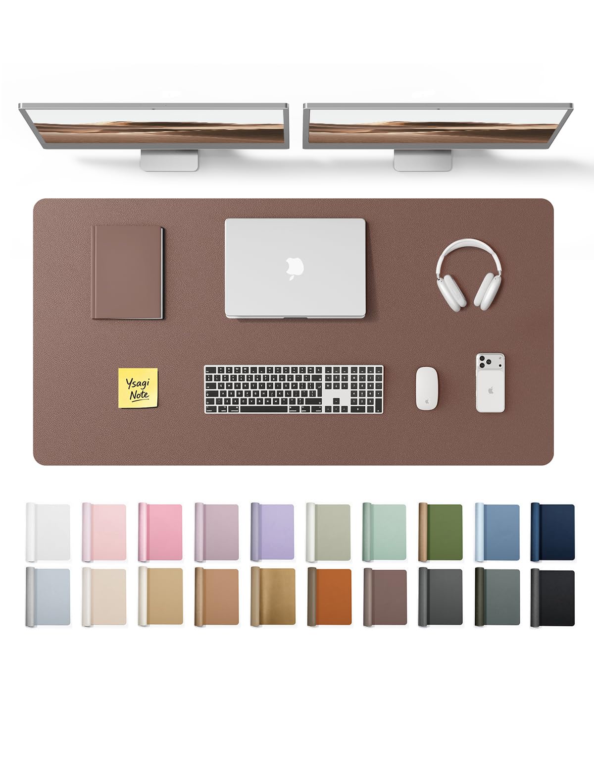 YSAGi Leather Desk Protector, Office Mat, Large Mouse Mat, Non-Slip PU Leather Blotter, Laptop Desk Pad, Waterproof Writing Pad for Office and Home (Brown, 47.2" x 23.6")