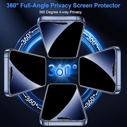 OneFish for iPhone 14 Pro Privacy Screen Protector, 4-Way 360° Anti-Spy Tempered Glass, 9H Hardness, HD Clear, Anti-Fingerprint 3D Curved Edges, Case-Friendly & Easy Installation [2 Pack]