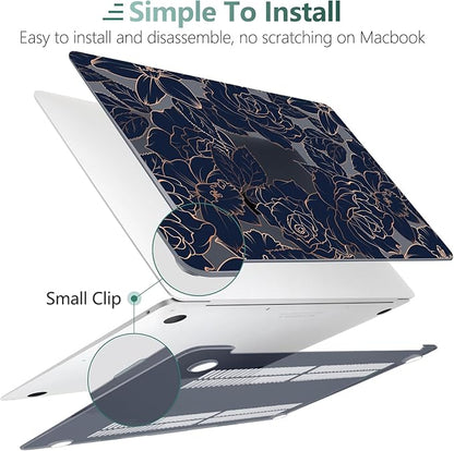 TWOLSKOO Compatible with MacBook Pro 13 inch Case 2023-2016 A2338 M2/M1 A2251 A2289 A2159 A1989 A1706, Plastic Hard Shell Cover & Keyboard Skin & Screen Protector, Elegant Roses