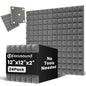 Focusound White Acoustic Panels 24 Pack 2"x12"x12" with 120 PCS Double-Side Adhesive - Sound Proof Pyramid Foam for Walls, Home Studio Noise Absorption & Echo Control Kit