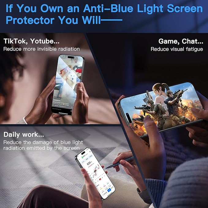 Uyiton Compatible with iPhone 16 Screen Protector (Anti-Blue Light) - [Easy to Install] Shatterproof Full Coverage [Case Friendly] 9H Tempered Glass Screen Protector for iPhone 16, 2 Pack