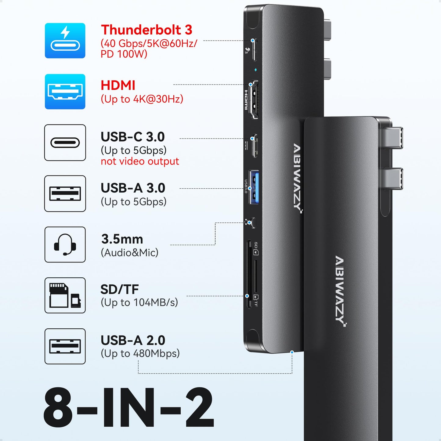 USB C Adapter HDMI USB Multiport Hub, 8 in 2 Accessories MacBook