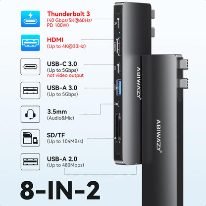 USB C Adapter HDMI USB Multiport Hub, 8 in 2 Accessories MacBook