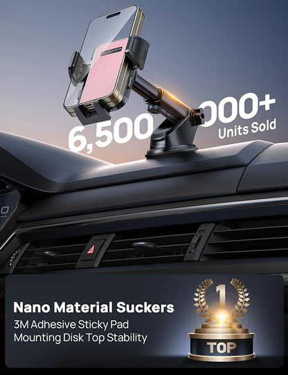 [2025 New] Dashboard Phone Holders for Your Car (+Air Vent Clip) [Military Grade Stable] , Car Cell Phone Holder, Rotatable Suction Cup Car Phone Mount for All Phone (Pink)