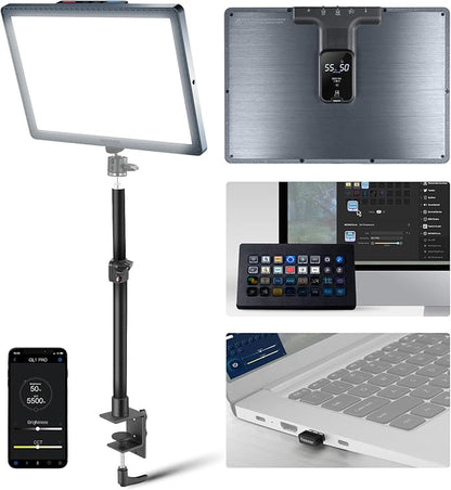 NEEWER GL1 PRO 15.5" Key Light for Streaming, Video Lighting with 2.4G PC/Mac iOS/Android APP Control, 2800LM LED Panel Light with Desk Clamp Compatible with Elgato Stream Deck for Gaming Zoom, Gray