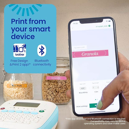 Brother P-Touch PT-N25BT Personal Connected Label Maker, Bluetooth, Design&Print2 app, Portable, Handheld and Prints with P-Touch Btag½â€ (12mm) Wide Color Label Tapes