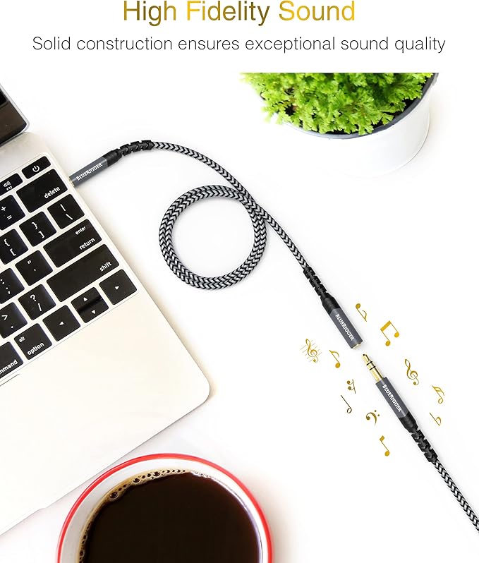 BlueRigger Headphone Extension Cable (20FT, 24K Gold Plated Jack, Hi-Fi Sound, 3.5mm Male to Female Stereo Audio Cable) – Aux Cord for iPod, Laptops, Smartphones, Speakers, Tablets, Home Car Stereo