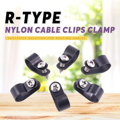 Swpeet 120 Pack Black 1/2 Inch Nylon Plastic R-Type Cable Clips Clamp Kit, Nylon Screw Mounting Cord Fastener Clips with 120 Pack Screws for Wire Management (1/2 Inch, Black)